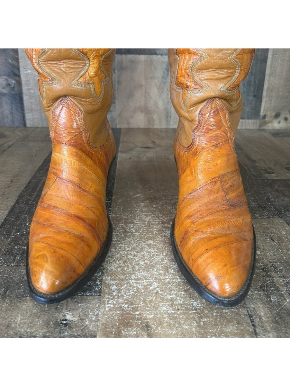 Nocona Vintage Eel Skin Leather Inlay Western Cowboy Boots Womens 8.5 C - Picture 10 of 12